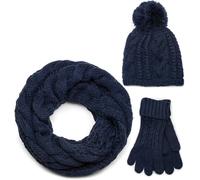 styleBREAKER "Strick Schal, Mütze & Handschuh Set mit Zopfmuster" 3 Stk. (17961601-0) dunkelblau, loop schlauchschal