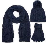 styleBREAKER "Strick Schal, Mütze & Handschuh Set mit Zopfmuster" 3 Stk. (32851461-0) dunkelblau, schal