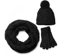 styleBREAKER "Strick Schal, Mütze & Handschuh Set mit Zopfmuster" 3 Stk. (47040621-0) schwarz, loop schlauchschal