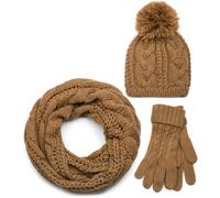 styleBREAKER "Strick Schal, Mütze & Handschuh Set mit Zopfmuster" 3 Stk. (59295210-0) cognac, loop schlauchschal