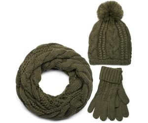styleBREAKER "Strick Schal, Mütze & Handschuh Set mit Zopfmuster" 3 Stk. (71574631-0) oliv, loop schlauchschal