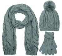 styleBREAKER "Strick Schal, Mütze & Handschuh Set mit Zopfmuster" 3 Stk. (72597645-0) grau, schal