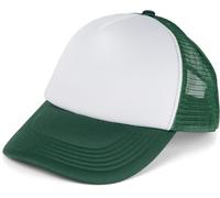 styleBREAKER Unisex 5-Panel Trucker Cap mit Mesh-Einsatz | verstellbares Basecap mit Click Snap Verschluss | luftiges Netz Cap für Damen und Herren, Farbe:Weiß-Dunkelgrün