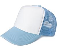 styleBREAKER Unisex 5-Panel Trucker Cap mit Mesh-Einsatz | verstellbares Basecap mit Click Snap Verschluss | luftiges Netz Cap für Damen und Herren, Farbe:Weiß-Hellblau