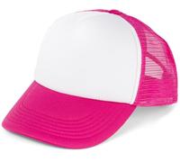 styleBREAKER Unisex 5-Panel Trucker Cap mit Mesh-Einsatz | verstellbares Basecap mit Click Snap Verschluss | luftiges Netz Cap für Damen und Herren, Farbe:Weiß-Himbeer