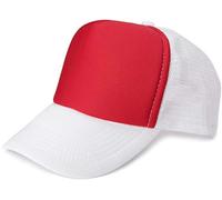 styleBREAKER Unisex 5-Panel Trucker Cap mit Mesh-Einsatz | verstellbares Basecap mit Click Snap Verschluss | luftiges Netz Cap für Damen und Herren, Farbe:Rot-Weiß