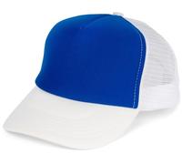 styleBREAKER Unisex 5-Panel Trucker Cap mit Mesh-Einsatz | verstellbares Basecap mit Click Snap Verschluss | luftiges Netz Cap für Damen und Herren, Farbe:Royalblau-Weiß
