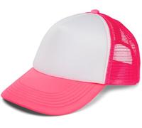 styleBREAKER Unisex 5-Panel Trucker Cap mit Mesh-Einsatz | verstellbares Basecap mit Click Snap Verschluss | luftiges Netz Cap für Damen und Herren, Farbe:Weiß-Neonpink