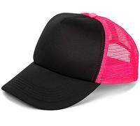 styleBREAKER Unisex 5-Panel Trucker Cap mit Mesh-Einsatz | verstellbares Basecap mit Click Snap Verschluss | luftiges Netz Cap für Damen und Herren, Farbe:Schwarz-Neonpink