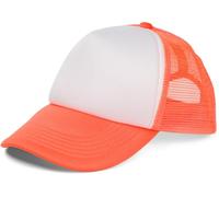 styleBREAKER Unisex 5-Panel Trucker Cap mit Mesh-Einsatz | verstellbares Basecap mit Click Snap Verschluss | luftiges Netz Cap für Damen und Herren, Farbe:Weiß-Neonorange