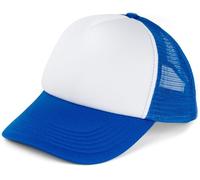 styleBREAKER Unisex 5-Panel Trucker Cap mit Mesh-Einsatz | verstellbares Basecap mit Click Snap Verschluss | luftiges Netz Cap für Damen und Herren, Farbe:Weiß-Royalblau