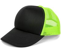 styleBREAKER Unisex 5-Panel Trucker Cap mit Mesh-Einsatz | verstellbares Basecap mit Click Snap Verschluss | luftiges Netz Cap für Damen und Herren, Farbe:Schwarz-Neongrün