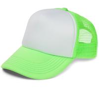 styleBREAKER Unisex 5-Panel Trucker Cap mit Mesh-Einsatz | verstellbares Basecap mit Click Snap Verschluss | luftiges Netz Cap für Damen und Herren, Farbe:Weiß-Neongrün