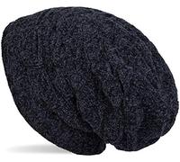 styleBREAKER Unisex Chenille Beanie Mütze mit Waben Strick Muster und Fleece Futter, Winter Slouch Longbeanie 04024160, Farbe:Midnight-Blue/Dunkelblau