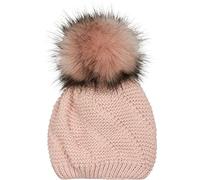 styleBREAKER Unisex Einfarbige Strick Bommelmütze fein gestrickt mit Fleece Futter, Winter Fellbommel Mütze 04024175, Farbe:Rose
