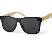 Sonnenbrille STYLEBREAKER "Monoglas Nerd Sonnenbrille Bambus Bügel", Damen, braun (gestell hellbraun, glas grau getönt), Modisch, Sonnenbrillen Sonnenbrille (54786047-0) gestell hellbraun, glas grau g