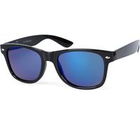 styleBREAKER Unisex Nerd Sonnenbrille mit Kunststoff Rahmen und Polarisierten Blendfreien Gläsern, Retro Style 09020132, Farbe:Gestell Schwarz/Glas Blau verspiegelt