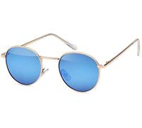 Sonnenbrille STYLEBREAKER "Sonnenbrille Pantobrille rund", Damen, blau (gestell gold, glas blau verspiegelt), Modisch, Sonnenbrillen Sonnenbrille (15939903-0) gestell gold, glas blau verspiegelt