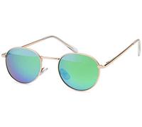 styleBREAKER Unisex Panto Sonnenbrille Metallrahmen UV400, Gold/Grün-Blau