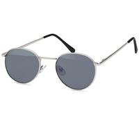 styleBREAKER Unisex Panto Sonnenbrille mit runden Gläsern | Metallrahmen mit Federscharnier & UV400 Schutz | verspiegelte oder getönte Flachgläser, Gestell Silber/Glas Grau getönt