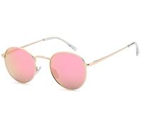 styleBREAKER Unisex Panto Sonnenbrille mit runden Gläsern | Metallrahmen mit Federscharnier & UV400 Schutz | verspiegelte oder getönte Flachgläser, Gestell Gold/Glas Pink verspiegelt