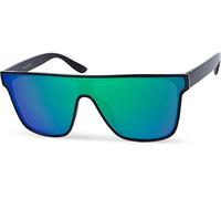 styleBREAKER Unisex Shield Monoglas Sonnenbrille, Polycarbonat Glas und Kunststoff Rahmen, Retro Nerd Style 09020108, Farbe:Gestell Schwarz/Glas Grün-Blau verspiegelt