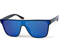 styleBREAKER Unisex Shield Monoglas Sonnenbrille, Polycarbonat Glas und Kunststoff Rahmen, Retro Nerd Style 09020108, Farbe:Gestell Schwarz/Glas Blau verspiegelt