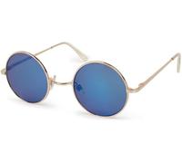 styleBREAKER Unisex Sonnenbrille Klein Rund | Retro Hippie Style mit Federscharnier | UV400 Metall Rahmen schmal - zierliche Gesichter | Inkl. Etui & Putztuch, Gold/Blau verspiegelt