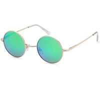 styleBREAKER Unisex Sonnenbrille Retro Rund UV400 Kat 3, Gold/Grün-Blau