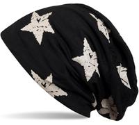 Beanie STYLEBREAKER "Beanie mit Sterne Print im Destroyed Look", Herren, schwarz, Obermaterial: 50% Viskose CV. 50% Polyester PES., Modisch, Mützen Beanie (85275354-0) schwarz