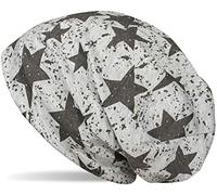 styleBREAKER Unisex Stoff Beanie Mütze mit Sterne Splat Style Print, Leichte Longbeanie mit Farbspitzer Muster 04024185, Farbe:Hellgrau meliert