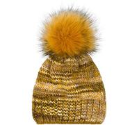 Bommelmütze STYLEBREAKER "Alpaka Strick Bommelmütze bunt gemustert", Damen, gelb (senf, braun, weiß), 10% Alpaka WP. 75% Polyacryl PAN. 15% Wolle WO. Futter: 100% Polyester PES., Modisch, Mützen (7083