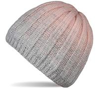 styleBREAKER Unisex Strickmütze mit Farbverlauf und Rippstrickmuster, Thermo-Fleece Innenfutter, Winter Mütze 04024196, Farbe:Grau-Rose