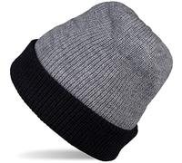 Strickmütze STYLEBREAKER "Wende Feinstrick Beanie doppelt gestrickt", Damen, grau (grau, schwarz), Obermaterial: 80% Viskose CV. 20% Polyacryl PAN., Modisch, Mützen Strickmütze (45599645-0) grau, schw