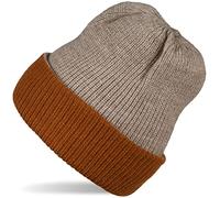 Strickmütze STYLEBREAKER "Wende Feinstrick Beanie doppelt gestrickt", Damen, grau (taupe, cognac), Obermaterial: 80% Viskose CV. 20% Polyacryl PAN., Modisch, Mützen Strickmütze (86852714-0) taupe, cog