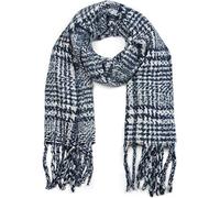styleBREAKER Unisex XXL Schal Karo Muster Lange Fransen, Dunkelblau-Weiß