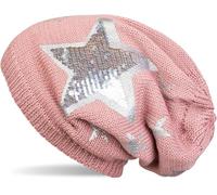 Strickmütze STYLEBREAKER "Strick Beanie mit Pailletten Stern Print", Damen, rosa (altrose), 100% Viskose CV., Modisch, Mützen Strickmütze (39308524-0) altrose