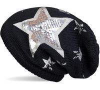 Strickmütze STYLEBREAKER "Strick Beanie mit Pailletten Stern Print", Damen, blau (midnight, blau, dunkelblau), 100% Viskose CV., Modisch, Mützen Strickmütze (19051969-0) midnight, blau, dunkelblau