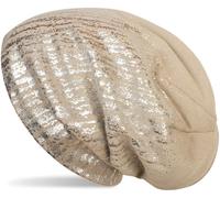 Strickmütze STYLEBREAKER "Feinstrick Beanie mit Metallic Print", Damen, beige (beige, silber), 100% Polyacryl PAN., Modisch, Mützen Strickmütze (64298121-0) beige, silber
