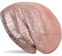 Strickmütze STYLEBREAKER "Feinstrick Beanie mit Metallic Print", Damen, rosa (altrose, silber), 100% Polyacryl PAN., Modisch, Mützen Strickmütze (79495962-0) altrose, silber
