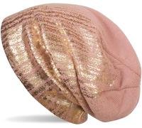 Strickmütze STYLEBREAKER "Feinstrick Beanie mit Metallic Print", Damen, rosa (altrose, gold), 100% Polyacryl PAN., Modisch, Mützen Strickmütze (55951329-0) altrose, gold