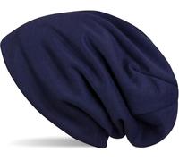 styleBREAKER warme Feinstrick Beanie Mütze mit sehr weichem Fleece Innenfutter, Longbeanie unifarben, Unisex 04024092, Farbe:Dunkelblau