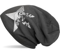 Strickmütze STYLEBREAKER "Feinstrick Beanie mit Vintage Stern", Damen, grau (dunkelgrau), 100% Polyacryl PAN., Modisch, Mützen Strickmütze (83255138-0) dunkelgrau