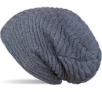 styleBREAKER warme Feinstrick Beanie Mütze mit Wellen Strickmuster, Fleece Innenfutter, Slouch Longbeanie, Unisex 04024122, Farbe:Blau