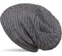 styleBREAKER warme Feinstrick Beanie Mütze mit Wellen Strickmuster, Fleece Innenfutter, Slouch Longbeanie, Unisex 04024122, Farbe:Grau