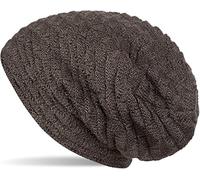 styleBREAKER warme Feinstrick Beanie Mütze mit Wellen Strickmuster, Fleece Innenfutter, Slouch Longbeanie, Unisex 04024122, Farbe:Taupe