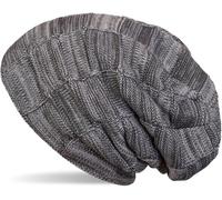 Strickmütze STYLEBREAKER "Feinstrick Beanie mit Karo Strick", Damen, grau, 100% Viskose CV., Modisch, Mützen Strickmütze (88150919-0) grau