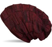 Strickmütze STYLEBREAKER "Feinstrick Beanie mit Karo Strick", Damen, rot (bordeaux, rot), 100% Viskose CV., Modisch, Mützen Strickmütze (58793109-0) bordeaux, rot