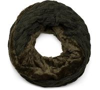 styleBREAKER warmer Feinstrick Loop Schal mit Flecht Muster und sehr weichem Fleece Innenfutter, Schlauchschal, Unisex 01018150, Farbe:Tannengrün dunkel