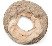 Strickschal STYLEBREAKER "Feinstrick Loop mit Flecht Muster und Teddyfleece", Damen, braun (hellbraun), Obermaterial: 100% Viskose CV., Modisch, Modetücher (45385912-0) hellbraun